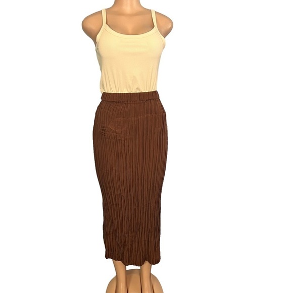 Anne Pinkerton Vintage Brown Silk Pleated Maxi Skirt - Picture 1 of 9